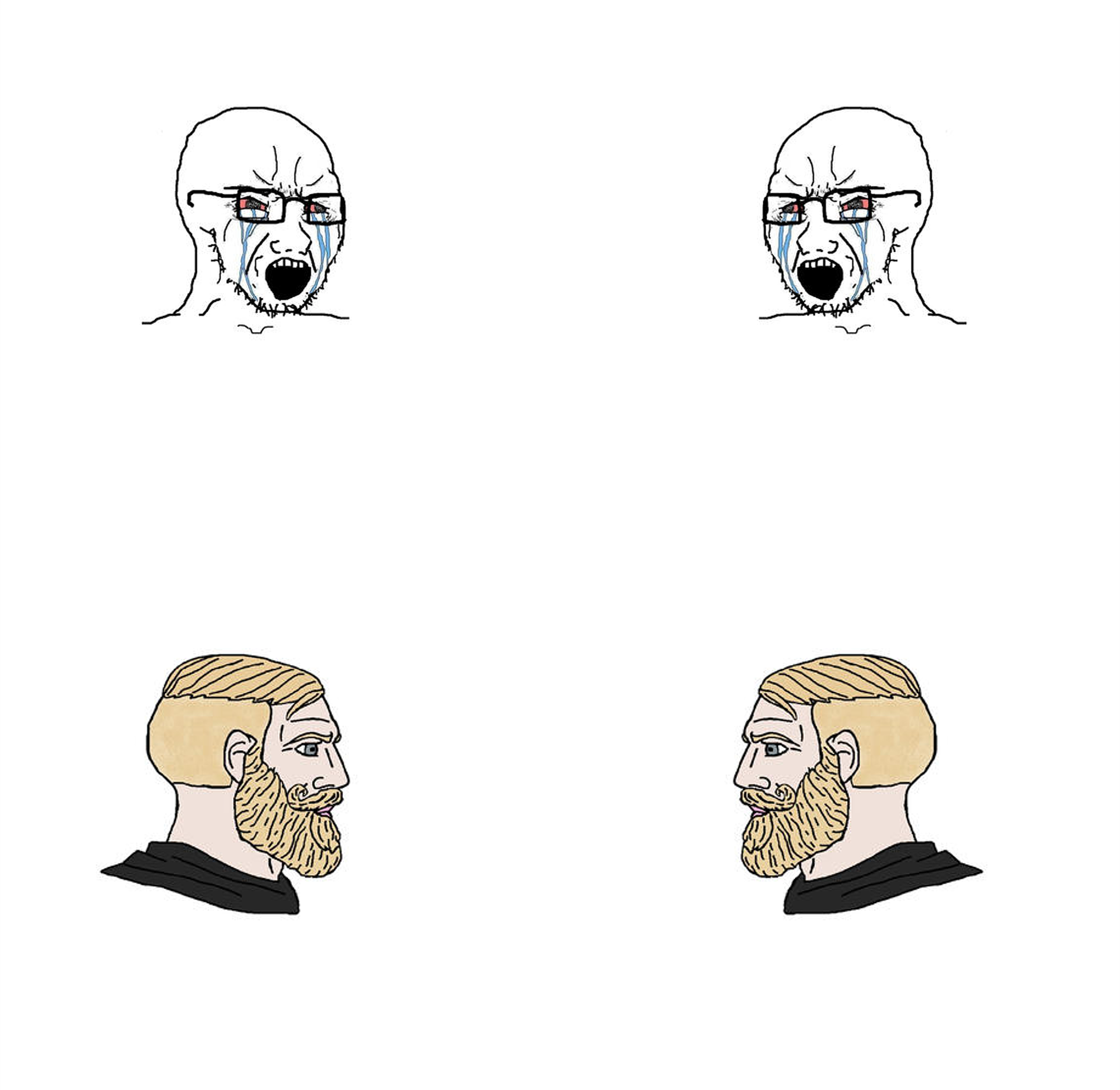 哭臉Wojak vs 自信Chad - 四格立場對比