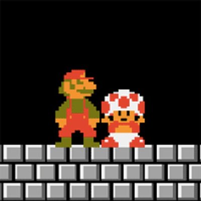 Super Mario Bros - 瑪利歐與奇諾比奧站在磚塊上